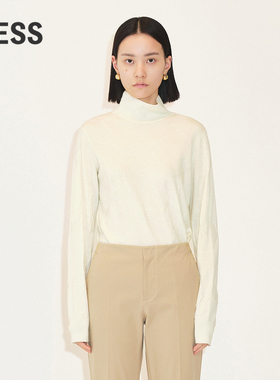 LESS春夏通勤简约白色长袖高领宽松套头打底针织衫2N1310110