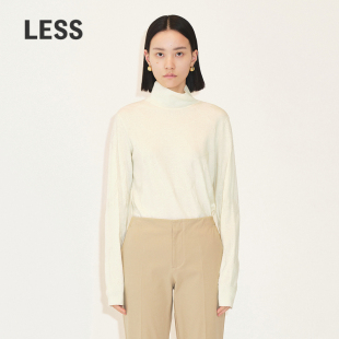 LESS春夏通勤简约白色长袖 2N1310110 高领宽松套头打底针织衫