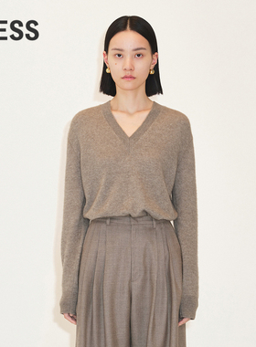 LESS冬季山羊绒针织衫女复古简约V领长袖套头毛衫2MA310250