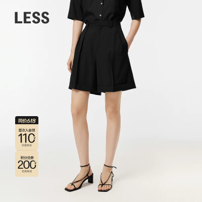 【LESSxSamuel】夏季时尚通勤裤子直筒休闲黑色短裤女2O7E10070