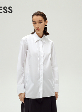 LESS棉质长袖衬衫女简约双层衣领纯色休闲衬衣上衣2O1211620