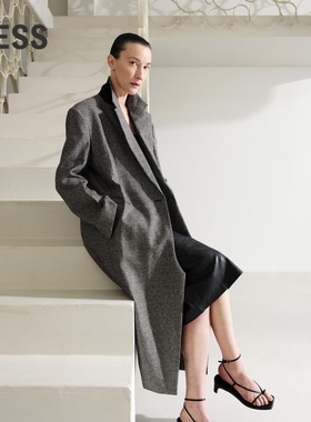 【精工系列】LESS不规则门襟设计通勤长款西装毛呢大衣2O1712560