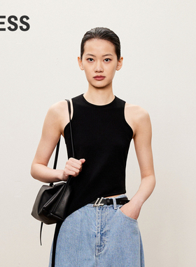 LESS秋绵羊毛简约飘带圆领上衣时尚无袖针织背心女2O7312580