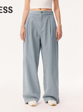 LESS春高腰复古潮流水洗蓝慵懒松弛阔腿垂感牛仔裤2O2E10940