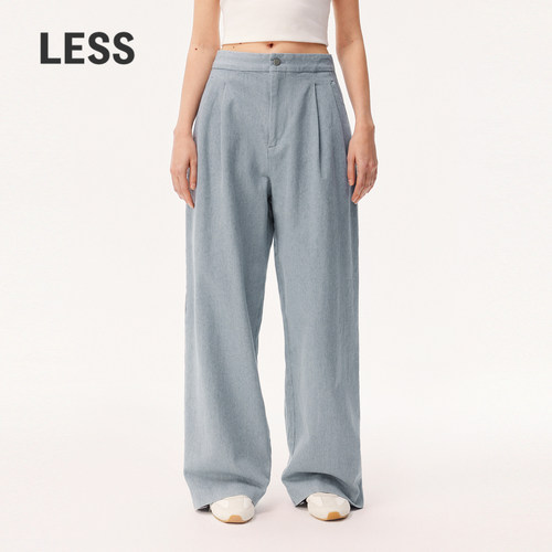 LESS春高腰复古潮流水洗蓝慵懒松弛阔腿垂感牛仔裤2O2E10940