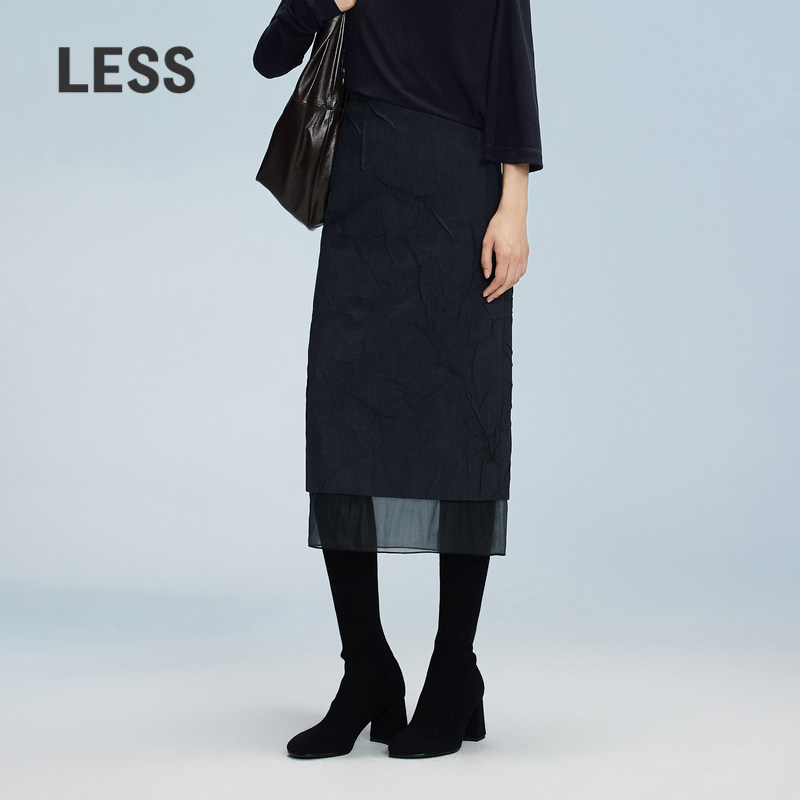 【精工系列】LESS秋长款半身裙简约优雅H型腰裙女2O7D116