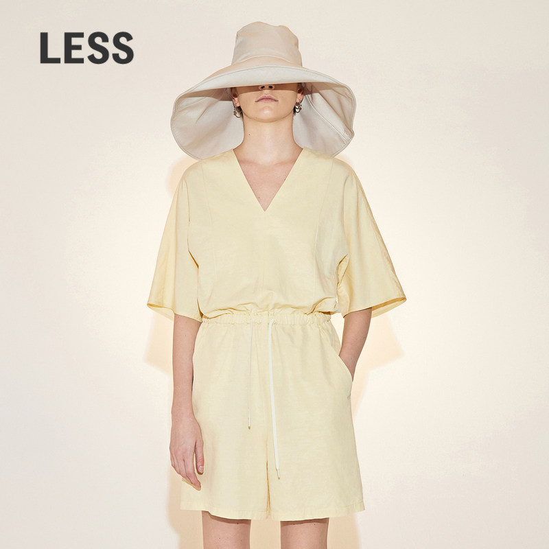 LESS夏季连体衣女休闲简约短款V领收腰短袖度假风连体裤2N6F13830,女装/女士精品,连体衣/裤,淘宝优惠券,粉丝福利购,淘宝优惠卷