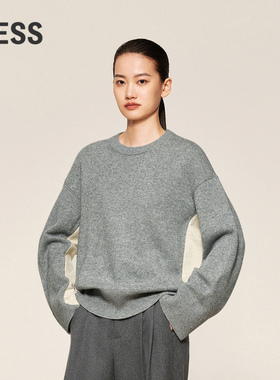 【SAMUEL系列】LESS冬拼色低圆领针织衫绵羊毛毛衫女2O0311190