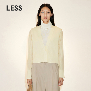LESS春季 女长绒棉短款 宽松毛衫 上衣2N2313840 V领针织开衫