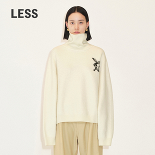 LESS春季 女兔子印花休闲宽松高领毛衣2N1310130 绵羊毛针织衫