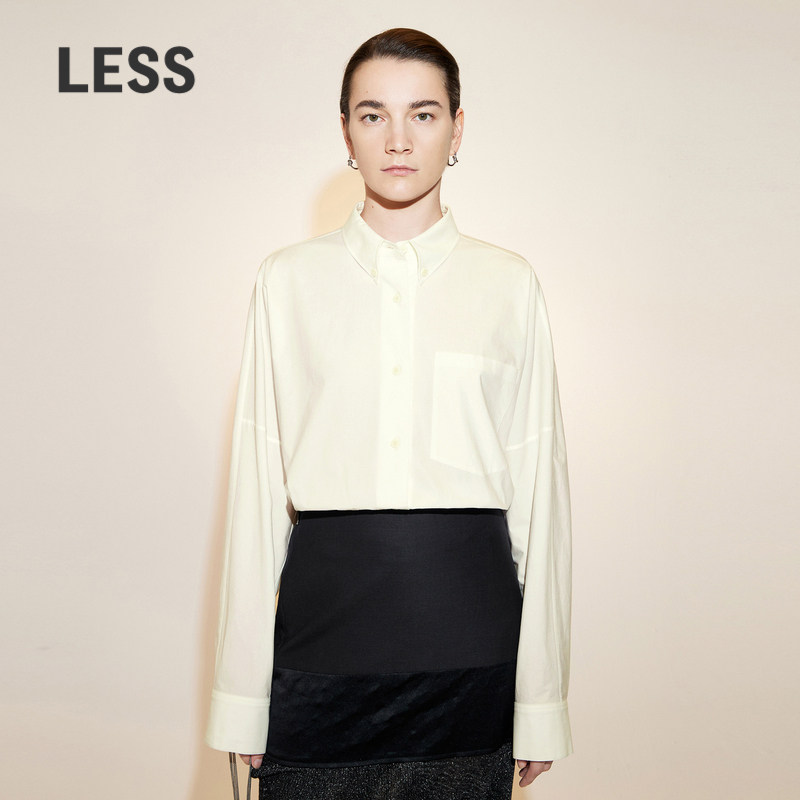 LESS春秋棉质衬衫女休闲简约长袖白色衬衣2N7213920