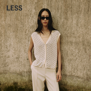 LESS夏季 开衫 针织短款 马甲女2O6310600 设计感休闲简约棉质V领无袖