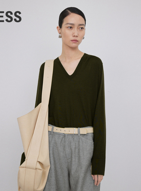 【0压系列】春秋山羊绒针织衫女休闲简约V领套头毛衫2N9310550