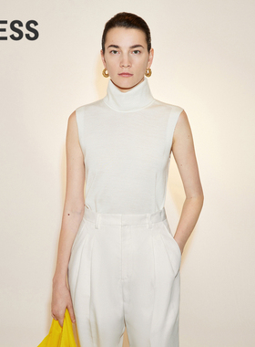 LESS春季绵羊毛内搭气质修身高领无袖针织背心女含羊绒2N2311380