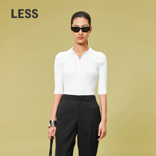 LESS夏季冰丝polo衫套头短袖针织衫休闲修身中袖上衣2O5311350