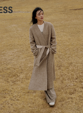 【0压系列】LESS冬简约立领系带外套直筒长款呢大衣女2O0812900