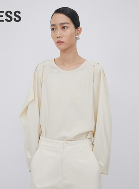 LESS春秋绵羊毛上衣气质休闲感圆领插肩袖衬衫女2N8211340