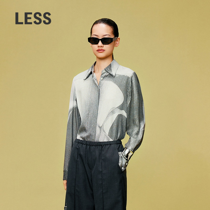 【精工系列】LESS春双层翻领艺术感拓印花桑蚕真丝衬衫2O321