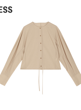 LESS夏季棉质衬衣女箱型简约舒适圆领抽绳长袖衬衫女2N4214830