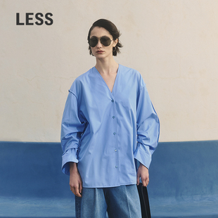【商场同款/SAMUEL系列】LESS2025年春新款V领宽松衬衫2P3213310