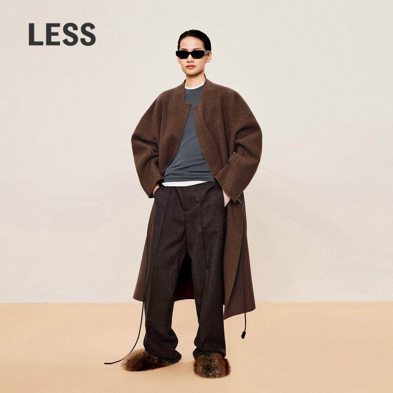 【0压系列】LESS冬简约立领复古质感外套绵羊毛呢大衣女2O0822820