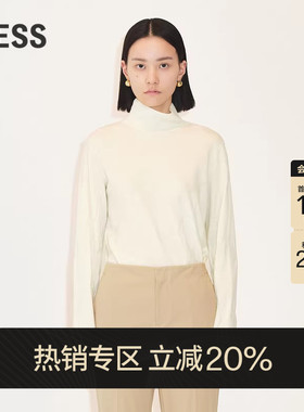 LESS春夏通勤简约白色长袖高领宽松套头打底针织衫2N1310110