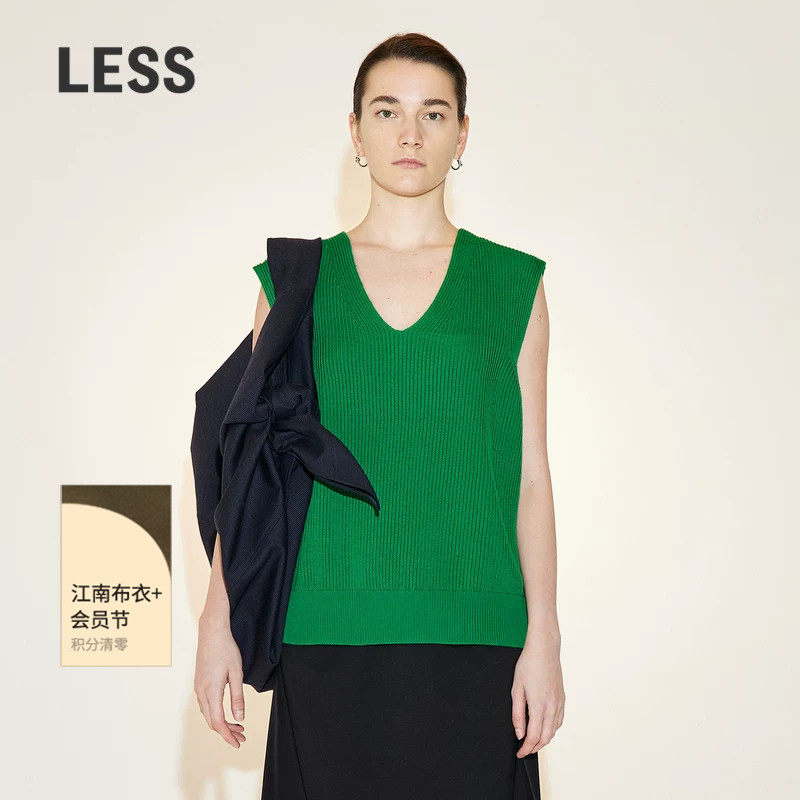 LESS春秋棉质针织马甲女简约休闲宽松V领毛衫背心2N23137