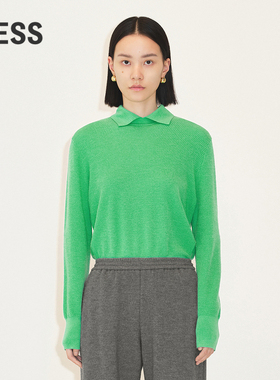 LESS冬季绵羊毛针织衫女休闲简约通勤翻领长袖毛衫2M0311660