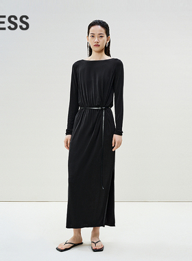 【商场同款列】LESS2025年春新款修身一字领长袖连衣裙2P2G20740