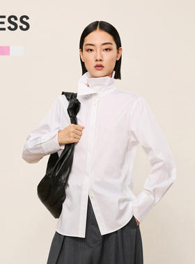LESS春秋纯色衬衫女不规则小众设计感休闲立领长袖衬衣2N8211480