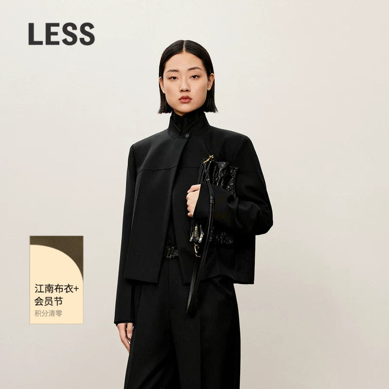 LESS秋绵羊毛简约宽松直筒外套通勤风西装领短款西装女2O971
