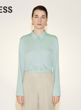 LESS春季桑蚕真丝衬衫女休闲简约通勤斜纹丝绸长袖衬衣2N3212560