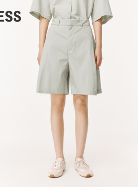 LESS夏季休闲简约阔腿短裤女棉质宽松褶百慕大中裤子女2O5E10740