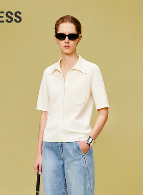 LESSpolo领短袖针织衫加厚绵羊毛休闲翻领中袖套头上衣2O4314400