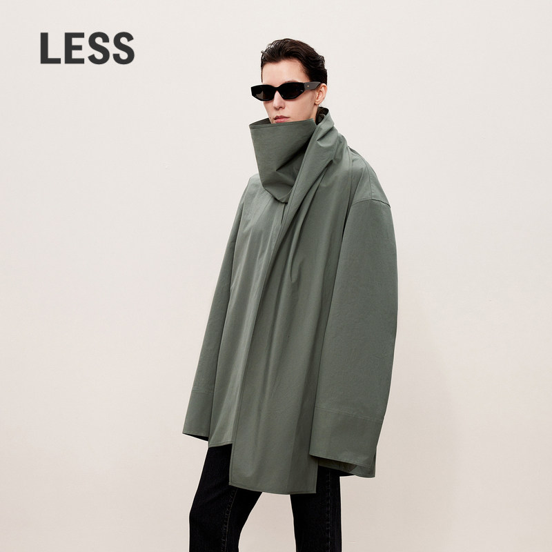 LESS秋棉质简约休闲时尚衬衣飘带领系带长袖衬衫女2O82136