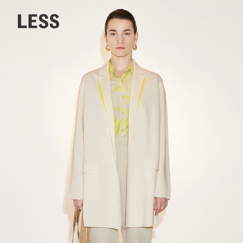 LESS春秋西装领绵羊毛针织开衫