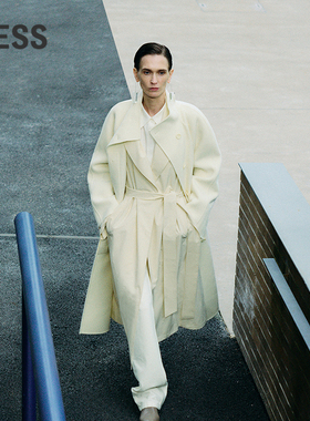 LESS冬休闲简约通勤风外套绵羊毛立领A型宽松呢大衣女2OA813100