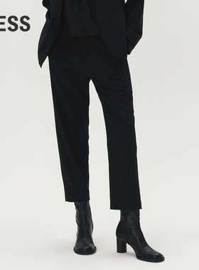 LESS春季绵羊毛裤子女简约宽松休闲通勤直筒西装裤2N2E11200