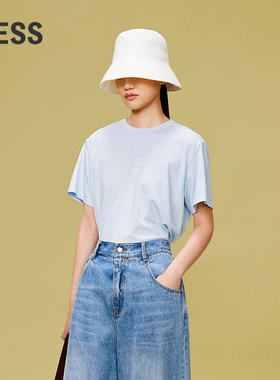 LESS全棉logo短袖T恤女休闲基础款宽松圆领套头上衣2O4111960