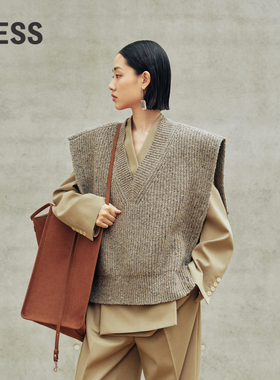 LESS秋简约宽松通勤风外套直筒V领设计感无袖毛衫马甲女2O9310940