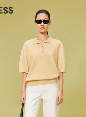 LESS春改良polo领精致毛衫钩针肌理感细腻中短袖针织衫2O3310790