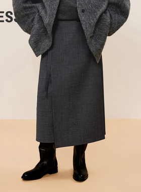 LESS冬直筒修身中长款半身裙围裹式不规则腰裙女2O0D10200