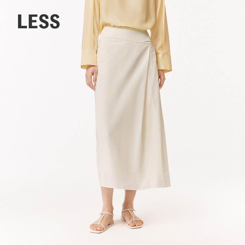 LESS夏季气质休闲简约直筒半身裙纯色棉混纺中长款腰裙2O5D1