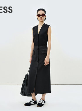 【商场同款】LESS2025年春新款绵羊毛V领无袖毛衫连衣裙2P1G12470