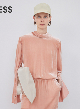 LESS春秋丝绒衬衣女优雅气质露背翻领套头衬衫2N8210070