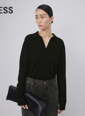 LESS春秋针织衫女休闲简约翻领长袖套头毛衫2N9310810