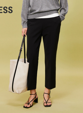 LESS黑色西装裤女通勤显瘦高腰小个子微喇九分休闲裤子2O3E12080