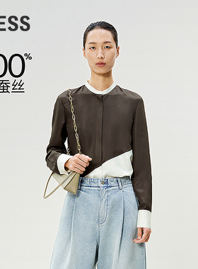 【商场同款】LESS2025年春新款长袖衬衫领桑蚕丝衬衫2P1212150