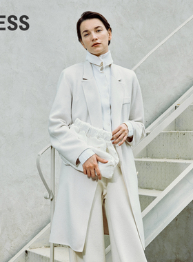 LESS山羊绒大衣女时尚西装领中长款毛呢外套2M9811970