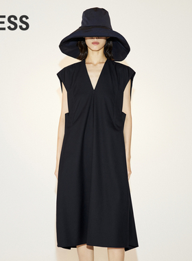 LESS春季法式连衣裙女气质V领后背蝴蝶结收腰无袖裙子2N3G12250